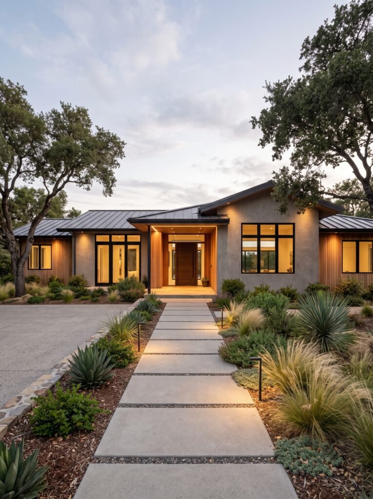 Contemporary ranch-style single-story house front