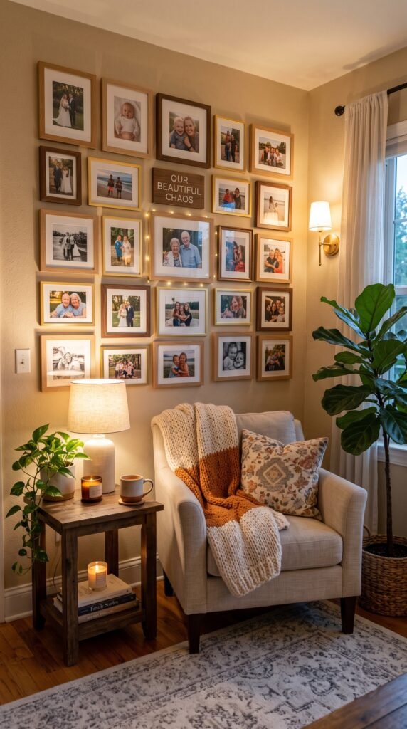 Family memory picture corner wall ideas for cozy home decoration