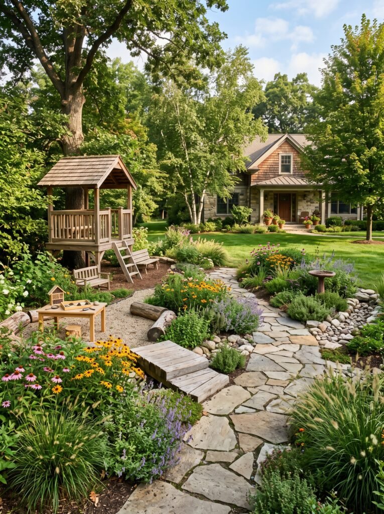 Nature-inspired backyard exploration garden for children