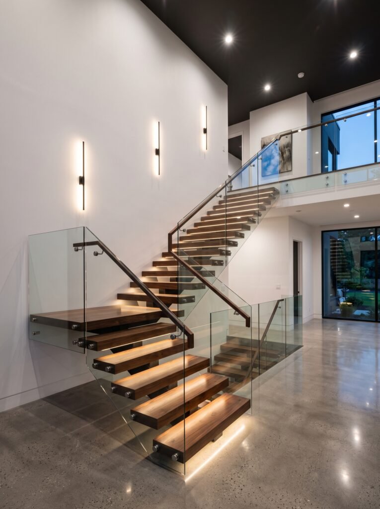 Luxury staircase with modern architectural lighting
