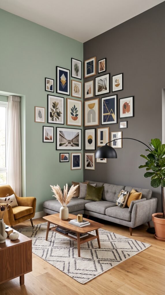Modern geometric picture corner wall design ideas