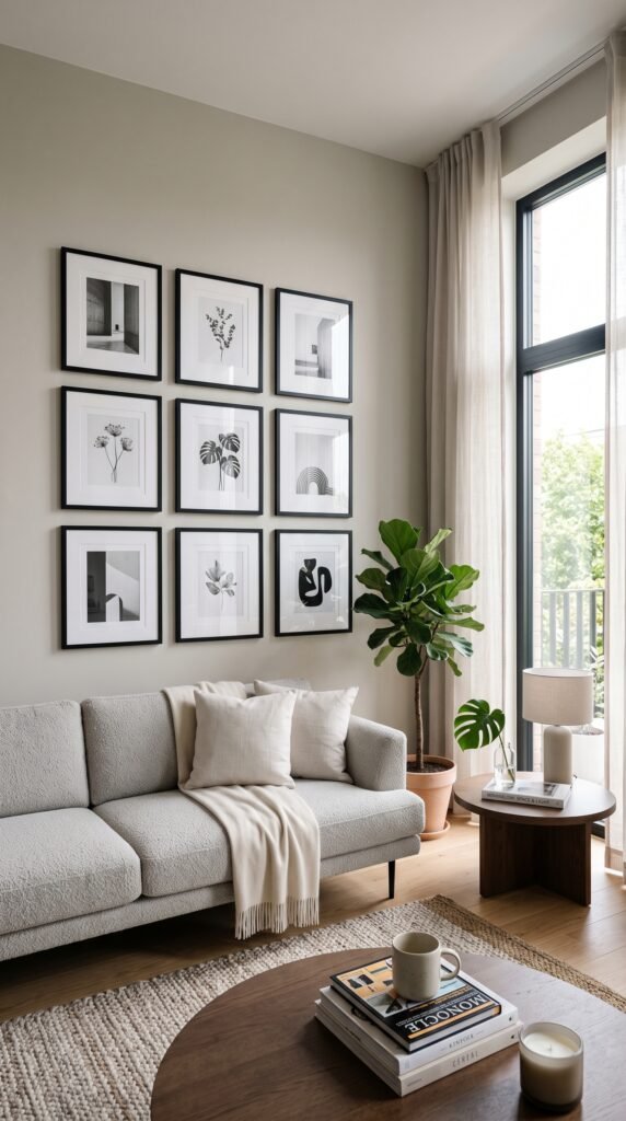 Minimalist black frame picture corner wall design for modern homes