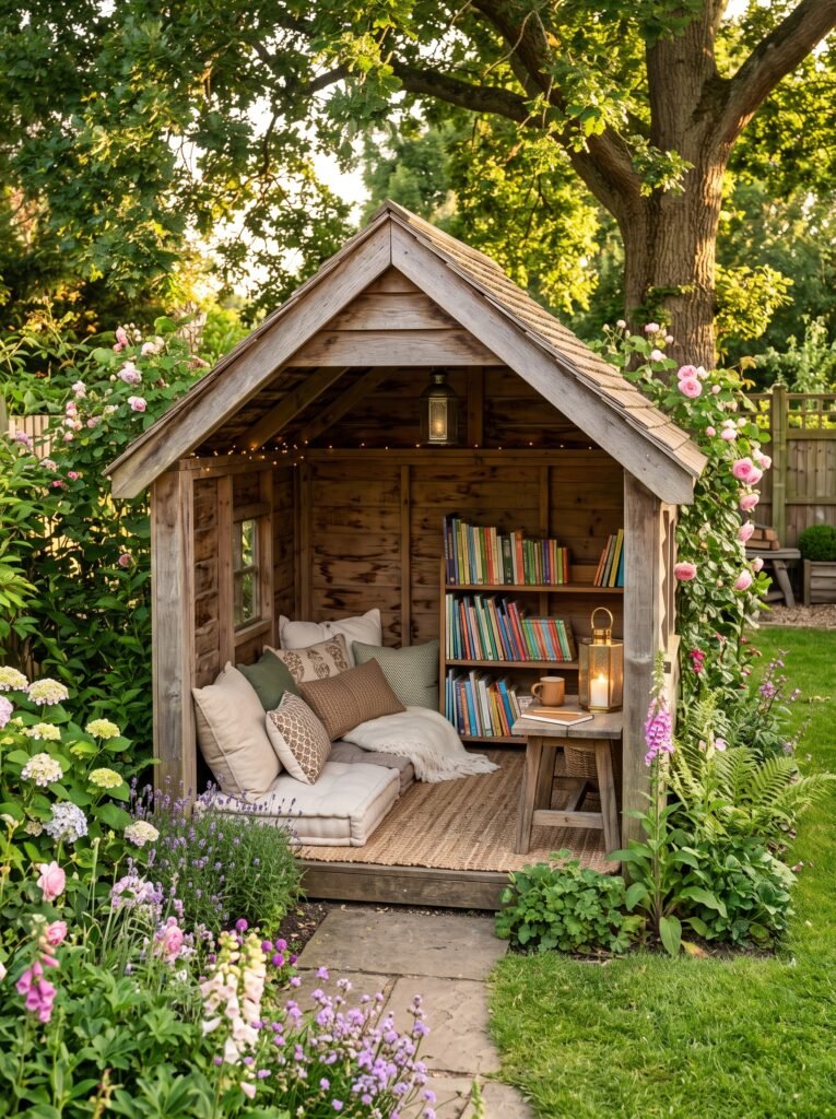 Cozy backyard reading nook and children's imagination playhouse