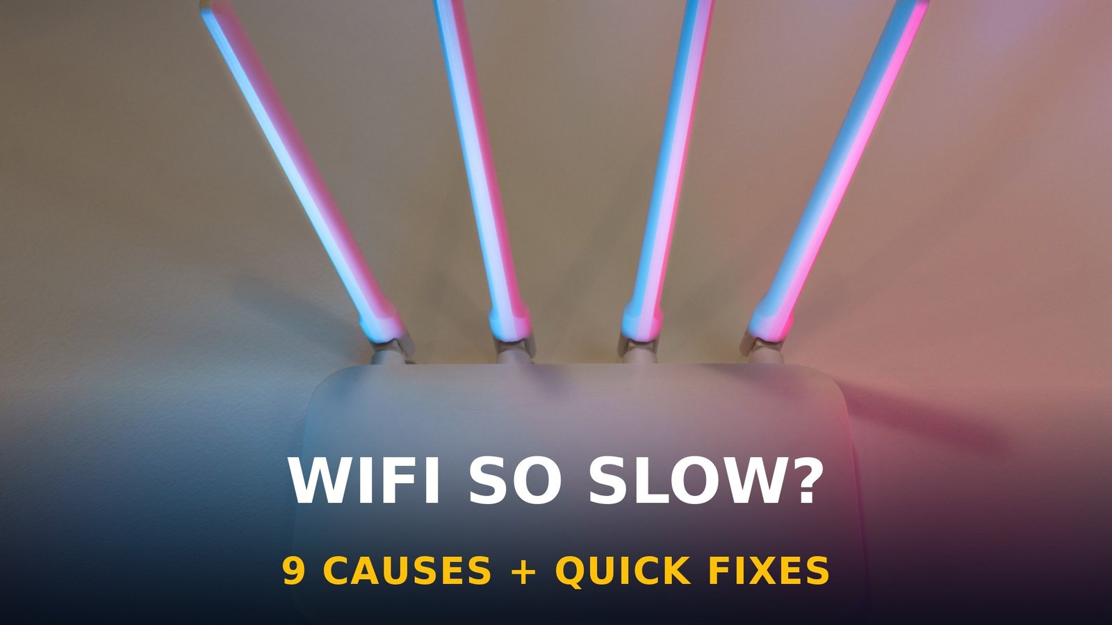 Why is my WiFi so slow — laptop showing weak WiFi signal icon with a slow-loading progress bar
