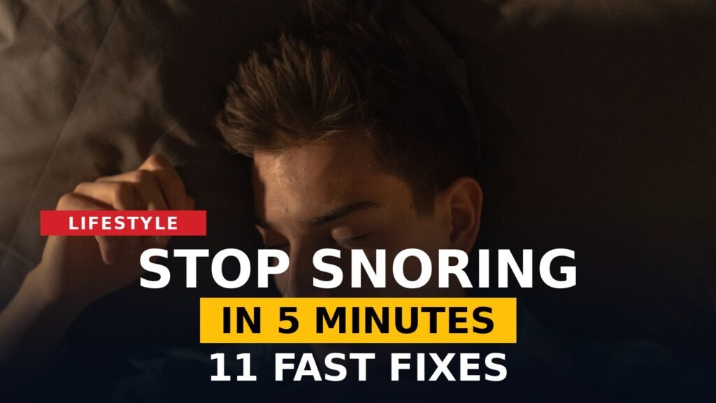 How to stop snoring in 5 minutes: a man sleeping peacefully in a dark bedroom