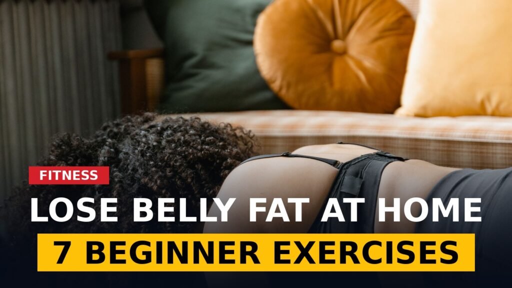 Woman doing a forearm plank at home — one of seven beginner exercises to lose belly fat at home