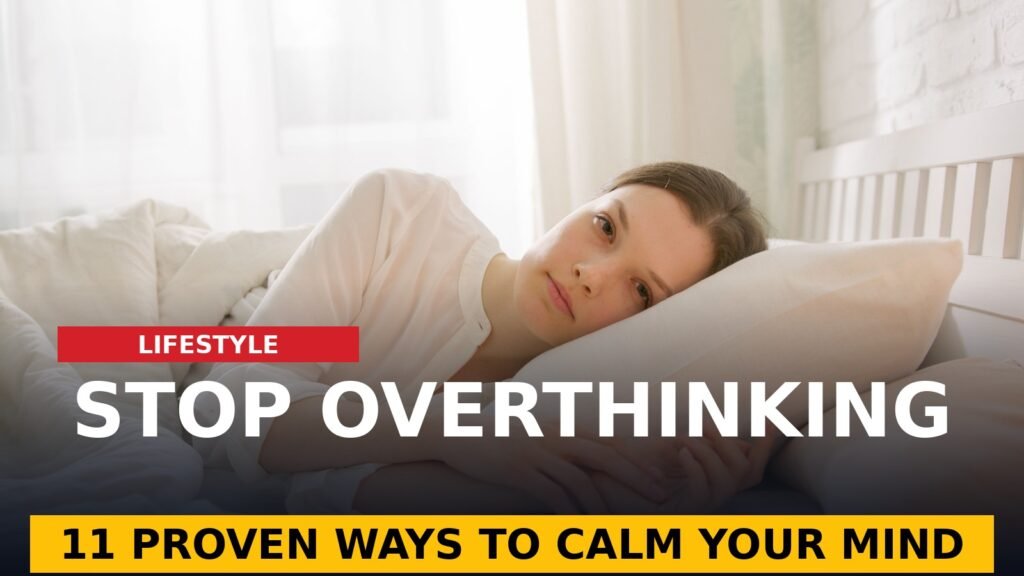 Woman lying awake in bed thinking — how to stop your mind from overthinking (illustrative photo)
